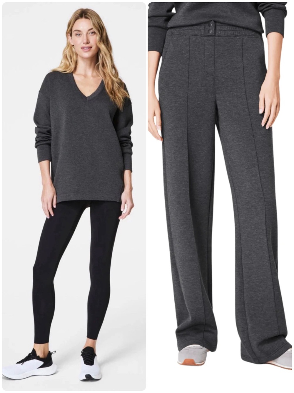 SPANX AirEssentials Set Brushed V-Neck Tunic Brushed Straight Leg Pant Medium